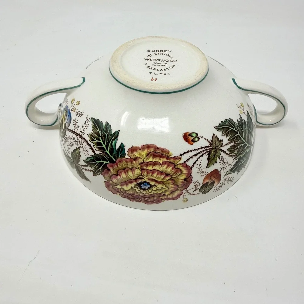 Wedgwood Surrey of Etruria Barlaston Double Handled Soup Bowl Floral Creamware